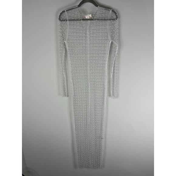 Beach Bunny Champagne Nights Mesh Dress Embellished Evening Statement Nude Sz L - Picture 4 of 13